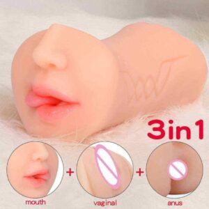 LoveMeHoney 3-in-1 Dual-Channel Comfort Cup – Mouth, Vaginal & Anal Texture, Soft Silicone Sleeve