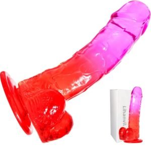 LOVEMEHONEY Realistic Dildo Clear Silicone 7.8″ Purple-Red Gradient Dildo with Strong Suction Cup for Women Hand Free Play Flexible Soft Penis Dong, Adult Sex G-spot Dildos Toys for Vaginal and Anal Stimulation